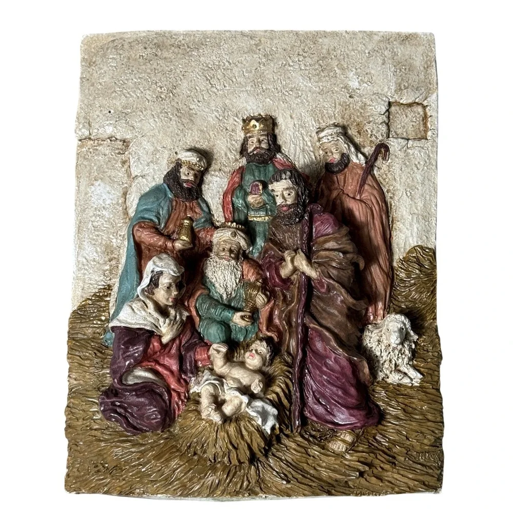 Nativity Scene Wall Plaque Vintage Baby Jesus Birth Lamb Religious Art Christmas